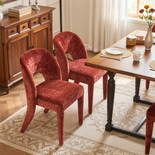 Sunvega Grey Chenille Dining Chairs with Hollowed-Out Backrest Set of 2