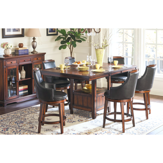 Sunvega Dark Brown Faux Leather Upholstered Swivel Pub Height Chairs Set of 2