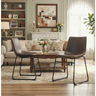 Sunvega Hand Crafted Vintage PU Leather Dining Chairs with Iron Frame, Set of 2