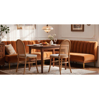 Sunvega Modern Industry Chic Cane Dining Chair Set of 2 with Tall Round Backrest