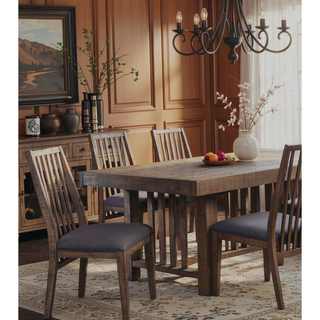 Sunvega Natural Weathering Look Wooden Side Chairs with Padded Fabric-Covered Seats