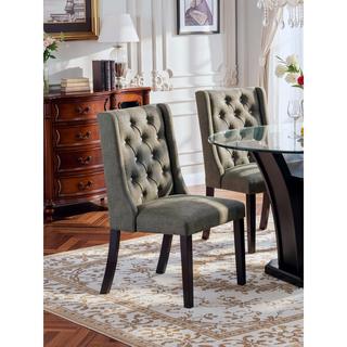Sunvega Modern Wingback Dining Chairs with Ash Black Polyfiber Upholstery and Dark Espresso Frame