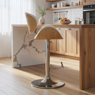 Sunvega Bentwood Adjustable Swivel Bar Stool with Padded Seat and Back