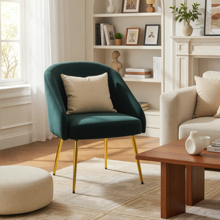 Sunvega Stylish Gold Metal and Green Velvet Upholstered Chair for Living Room
