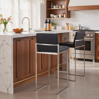 Sunvega Contemporary High Back Barstool Set of 3 with Faux Leather Upholstery