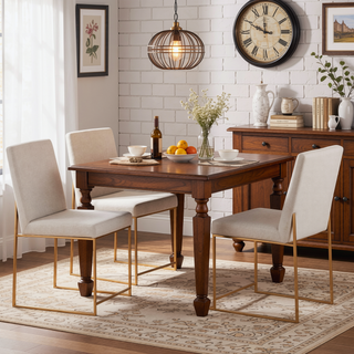 Sunvega Fuji High Back Dining Chair with Upholstered Seat and Gold Steel Frame