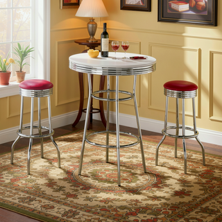 Sunvega Retro 1950s Diner Stool with Vibrant Red Cushion and Chrome Base