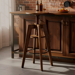 Sunvega Minimalist Oak Wood Adjustable Bar Counter Stool with Ergonomic Footrest