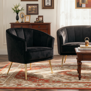 Sunvega Gold Metal and Black Velvet Tania Contemporary Glam Accent Chair