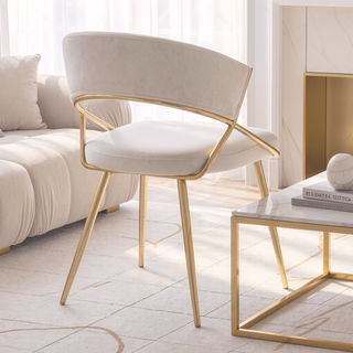 Sunvega Glam Gold Steel Frame and Cream Velvet Upholstery Dining Chair Set of 2