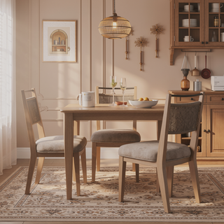 Sunvega Toffee Wood Finish Rope Back Chairs with Camel Upholstered Seats Set of 2