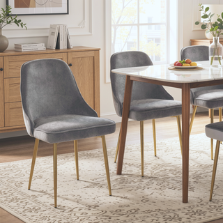 Sunvega Marcel Contemporary Dining Chair with Gold Frame and Silver Velvet Fabric Set of 2