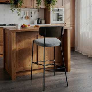 Sunvega Light Brown Pub Height Bar Stools Set of 2 with Curved Backrests