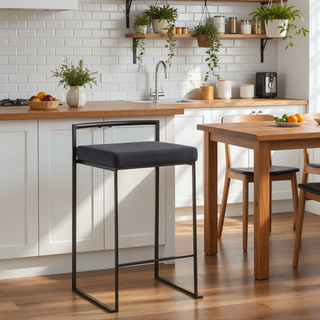 Sunvega Black Metal Stackable Counter Stool with Black Velvet Cushion Set of 3