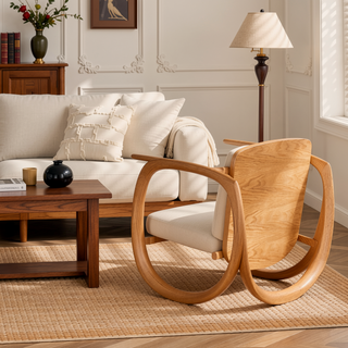 Sunvega Scandinavian Sculpted Oak Wood Dining Chair with Comfortable Arms in Warm Natural Brown