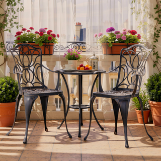 Sunvega Floral-Cut Cast Aluminum Dining Chairs Set of 2 Weather Resistant