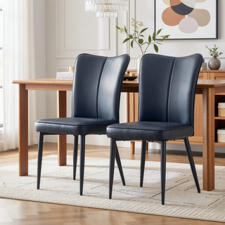 Sunvega Modern Black PU Chairs with Vertical Stripe Design and Metal Legs Set of Two