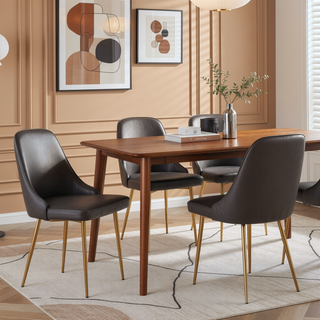 Sunvega Glam Dining Chair with Gold Frame and Grey Faux Leather Cushioned Seat