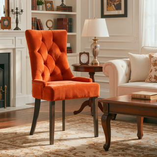 Sunvega Orange and Weathered Oak Tufted Back Side Chairs with Nailhead Trim Set of 2
