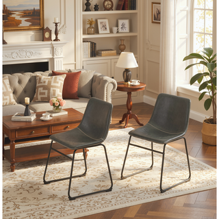 Sunvega Hand Crafted Vintage PU Leather Dining Chairs with Iron Frame, Set of 2