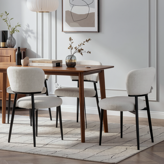 Sunvega Modern Upholstered Dining Chairs with Soft Seat and Metal Legs Set of 2 White