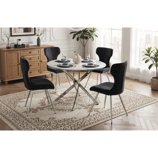 Sunvega Ultra Modern Dining Set of 2 Side Chairs with Black Velvet Upholstery