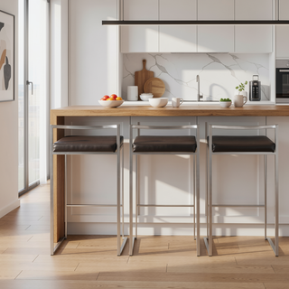 Sunvega Contemporary Brushed Stainless Steel Stackable Counter Stools with Brown Faux Leather