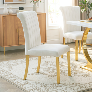 Sunvega Contemporary Gold and White Channel Tufted Back Dining Chair with O-Shaped Legs