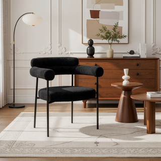 Sunvega Modern Boucle Fabric Upholstered Dining Chair Set with Black Metal Legs