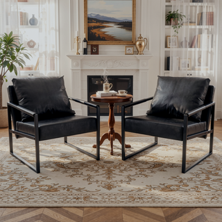 Sunvega Modern Minimalist PU Leather and Metal Frame Sofa Chair for Living Room