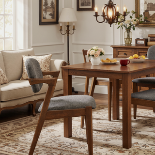 Sunvega Dark Walnut Legs and Grey Upholstered Dining Chair with Eye-Catching Design