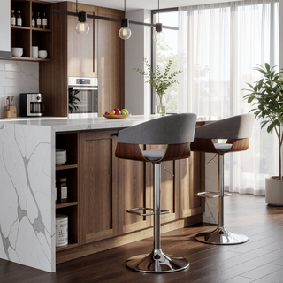 Sunvega Adjustable Swivel Bar Stool with Light Grey Linen Look Upholstery