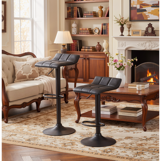 Sunvega Adjustable Swivel Bar Stool Set with Black Bonded Leather Seat