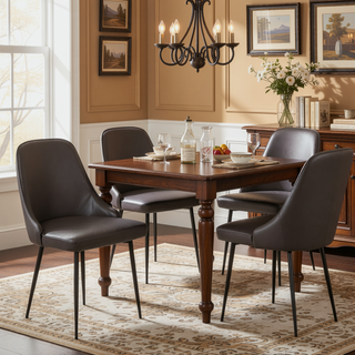 Sunvega Marcel Contemporary Dining Chair Set with Grey Faux Leather and Black Frame