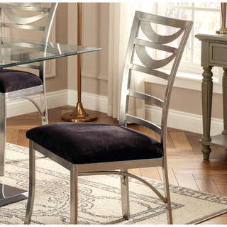 Sunvega Contemporary Silver Metal Frame Oval Back Dining Chairs with Black Microfiber Seat