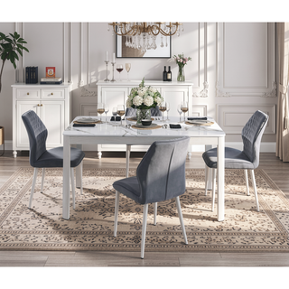 Sunvega Modern Beige Velvet Upholstered Dining Side Chairs with White Metal Legs