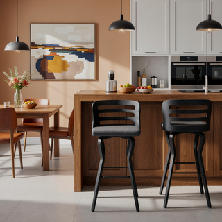 Sunvega 30 Inch Swivel Gray Faux Leather and Black Wood Bar Stool