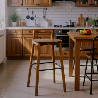Sunvega 26.5 Inch Modern Minimalist Low Back Wood Counter Stool in Dark Brown Walnut