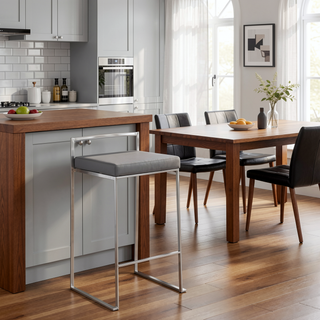 Sunvega Contemporary Stackable Counter Stool with Grey Faux Leather Cushion - Set of 2