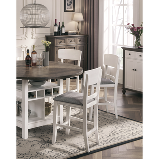 Sunvega Modern Gray Rubber Wood Dining Table with Two Built-in Storage Shelves