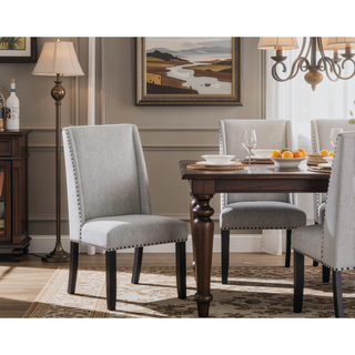 Sunvega Modern Light Gray Finish Wing Back Dining Chair with Cushioned Seat and Nailhead Trim