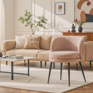 Sunvega Modern Velvet Upholstered Dining Chair with Gold Ring Seat for Dining Room