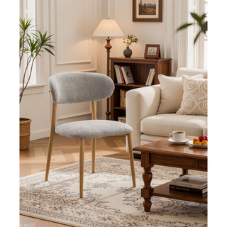 Sunvega Modern Light Gray Boucle Dining Chairs with Padded Seat and Curved Backrest