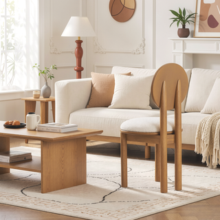 Sunvega Modern Rubber Wood Dining Chair with Boucle Upholstered Seat Set of 2