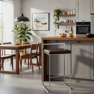 Sunvega Contemporary Stackable Barstool with Brown Faux Leather Upholstered Padded Seat