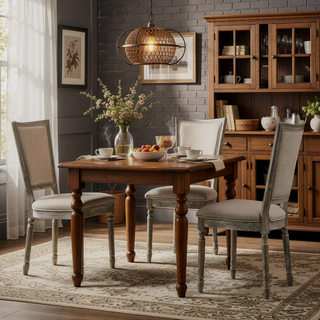 Sunvega Beige and Reclaimed Grey Padded Seat Side Chairs with Welt Trim for Dining Room
