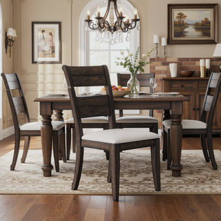 Sunvega Traditional Ladderback Side Chair with Upholstered Seat in Chocolate Finish