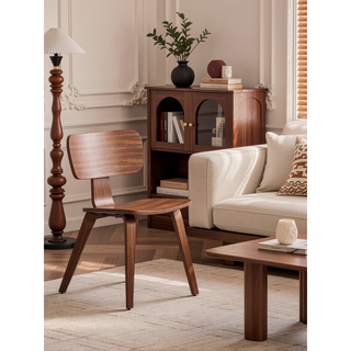 Sunvega Walnut Finish Side Chair with Sleek Minimalist Design and Curved Wooden Legs