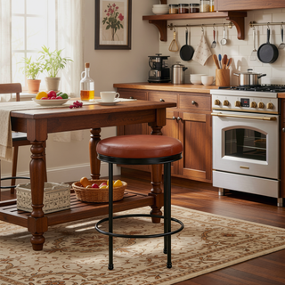 Sunvega Caramel Faux Leather and Metal Backless Counter Stool with Padded Seat