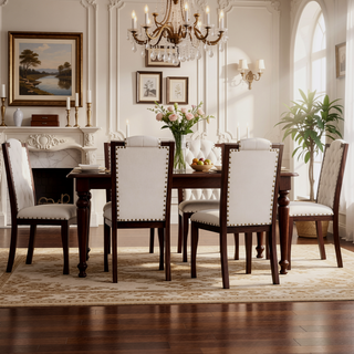 Sunvega Upholstered Dining Chairs Set of 4 with High Back Tufted Detail and Nailhead Trim